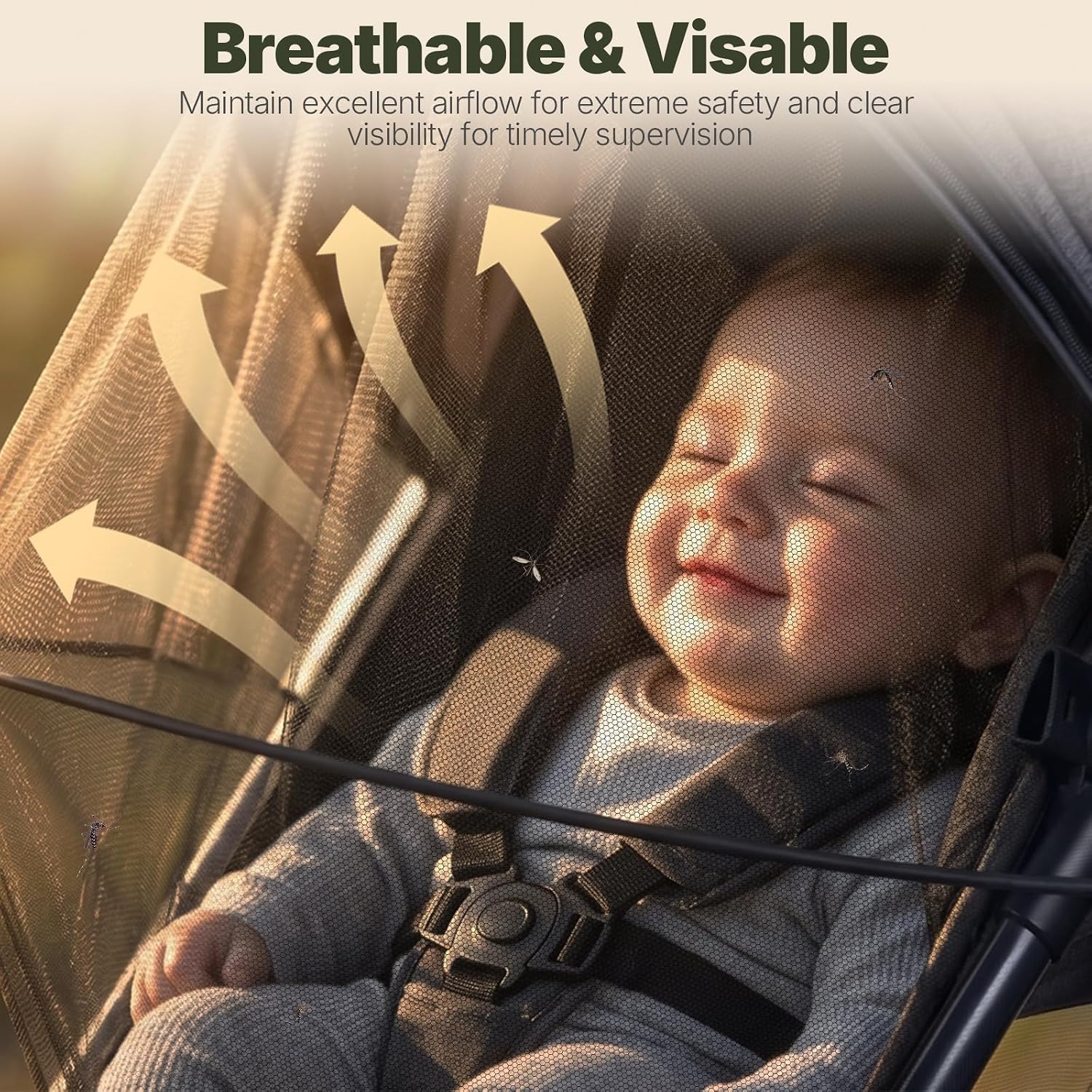 Detalle de Orzbow Mosquito Net for Pram – Universal pram, buggy and car seat bug net with zippers (black)