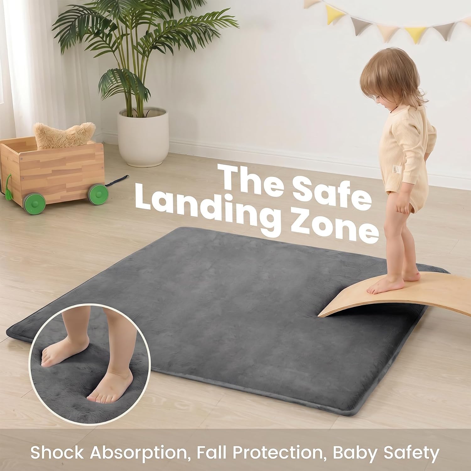 Detalle de Huloo Sleep Baby Play Mat (1.3" Thick Elasti-Foam) 50"×50" in Dark Grey