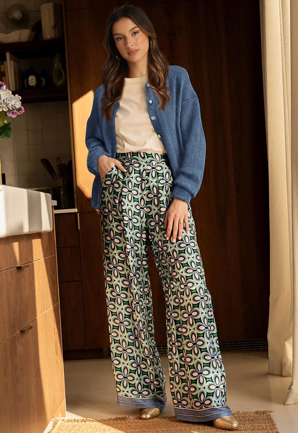 Thumbnail 3 de PRETTYGARDEN Long Sleeve Crewneck Button Down Open Front Cardigan for Women (Spring 2026)