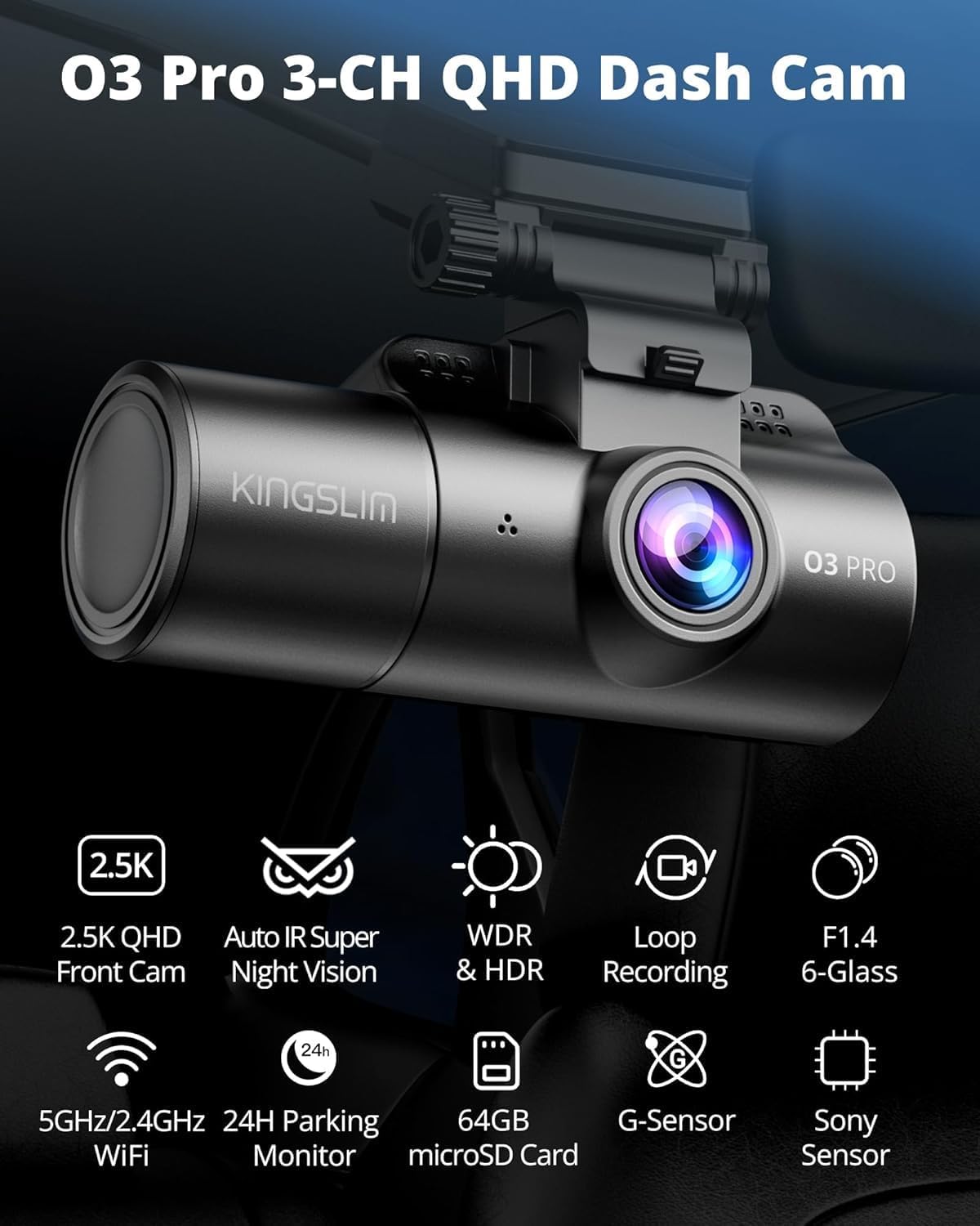 Detalle 2 de Kingslim 3-Channel Dash Cam O3PRO
