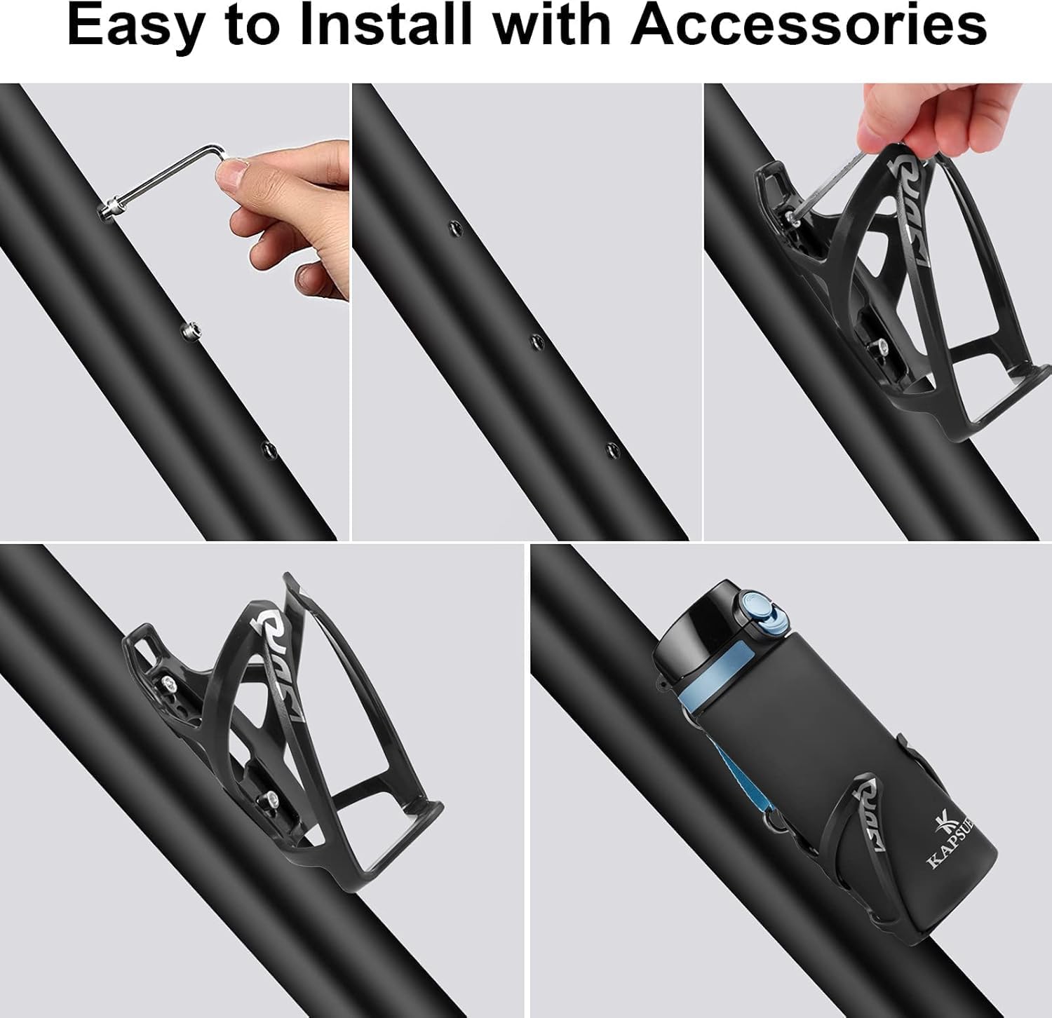 Detalle de Kapsuen Bike Bottle Holder with 700ml Water Bottle (BPA-free, leak proof) with bottle cage