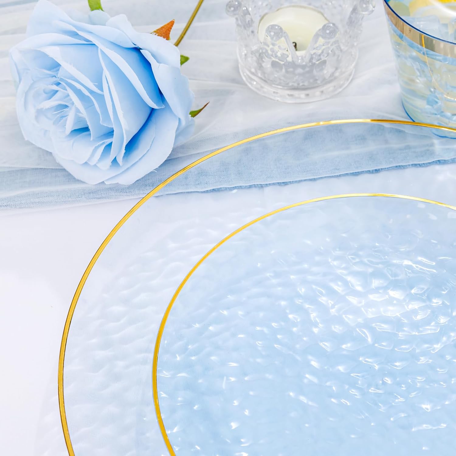 Thumbnail 5 de DaYammi 350PCS Clear Blue Gold Plastic Dinnerware Set for 50 Guests