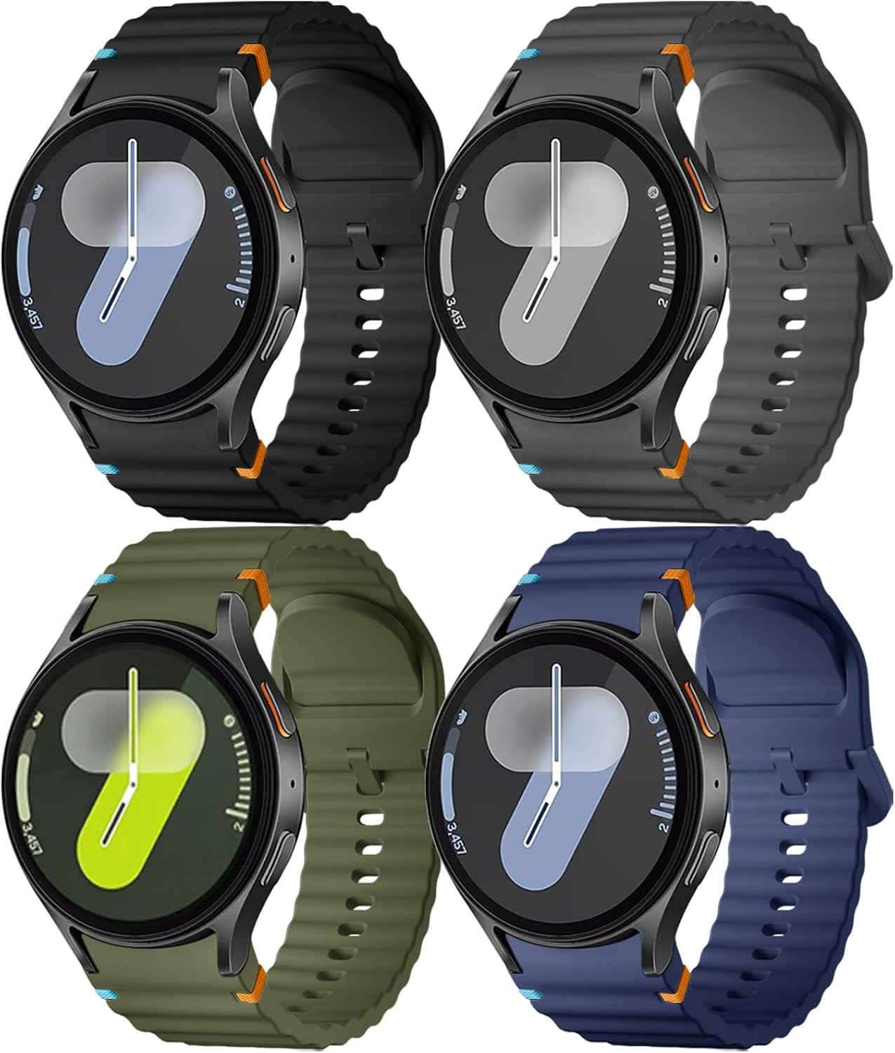 Detalle de Mastten 4er-Set Silikon-Armbänder für Samsung Galaxy Watch 7/6/5/4 & Classic (No-Gap), 40/44 mm