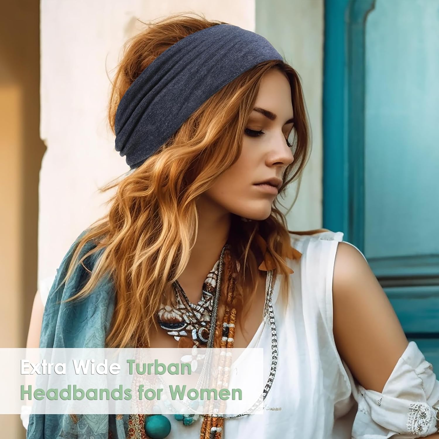Thumbnail 6 de Extra Wide 7'' Cotton-Like Turban Headbands (6 Pack) — Non-Slip, Boho Knotted Bandana Wraps