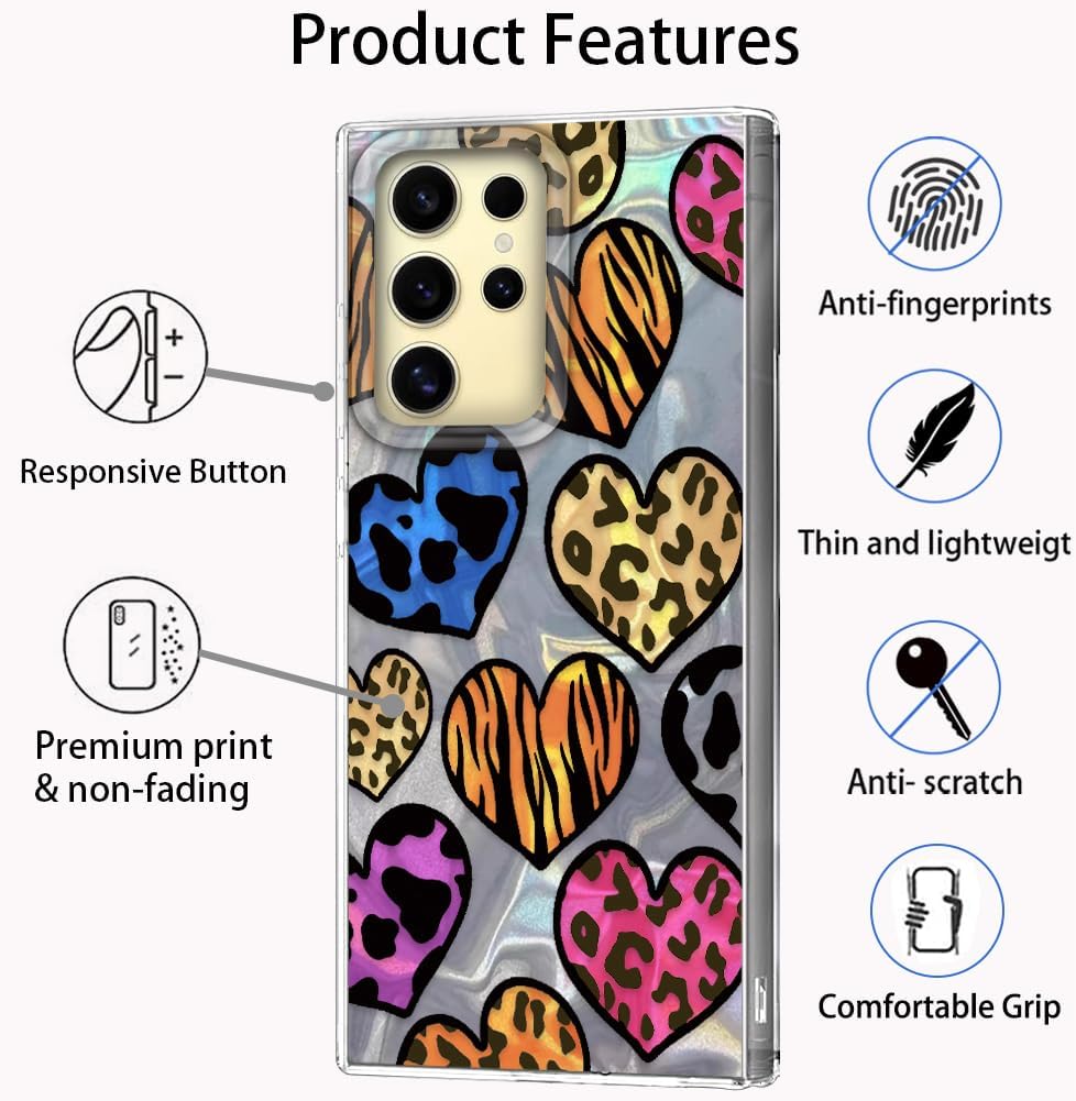 Detalle de Tedyhulle Handyhülle für Samsung Galaxy S24 Ultra mit TPU-Stoßfänger & Leopardenherz-Design