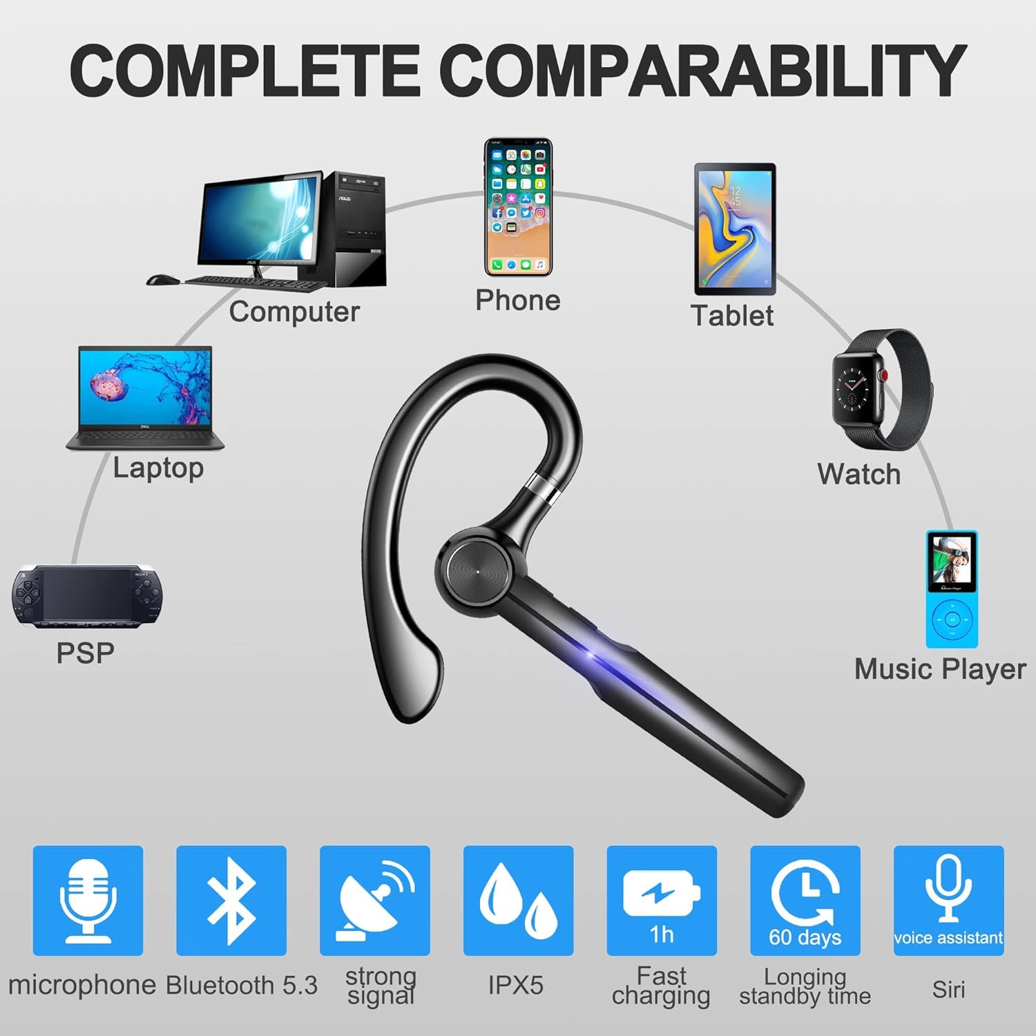 Thumbnail 4 de Bluetooth Headset 12Hrs talk, extendable to 48Hrs