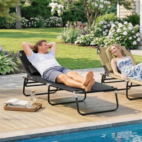Detalle de Outsunny Tumbona Plegable con Respaldo Regulable en 4 Posiciones y Orificio de Lectura – 190x56x28 cm, color Negro