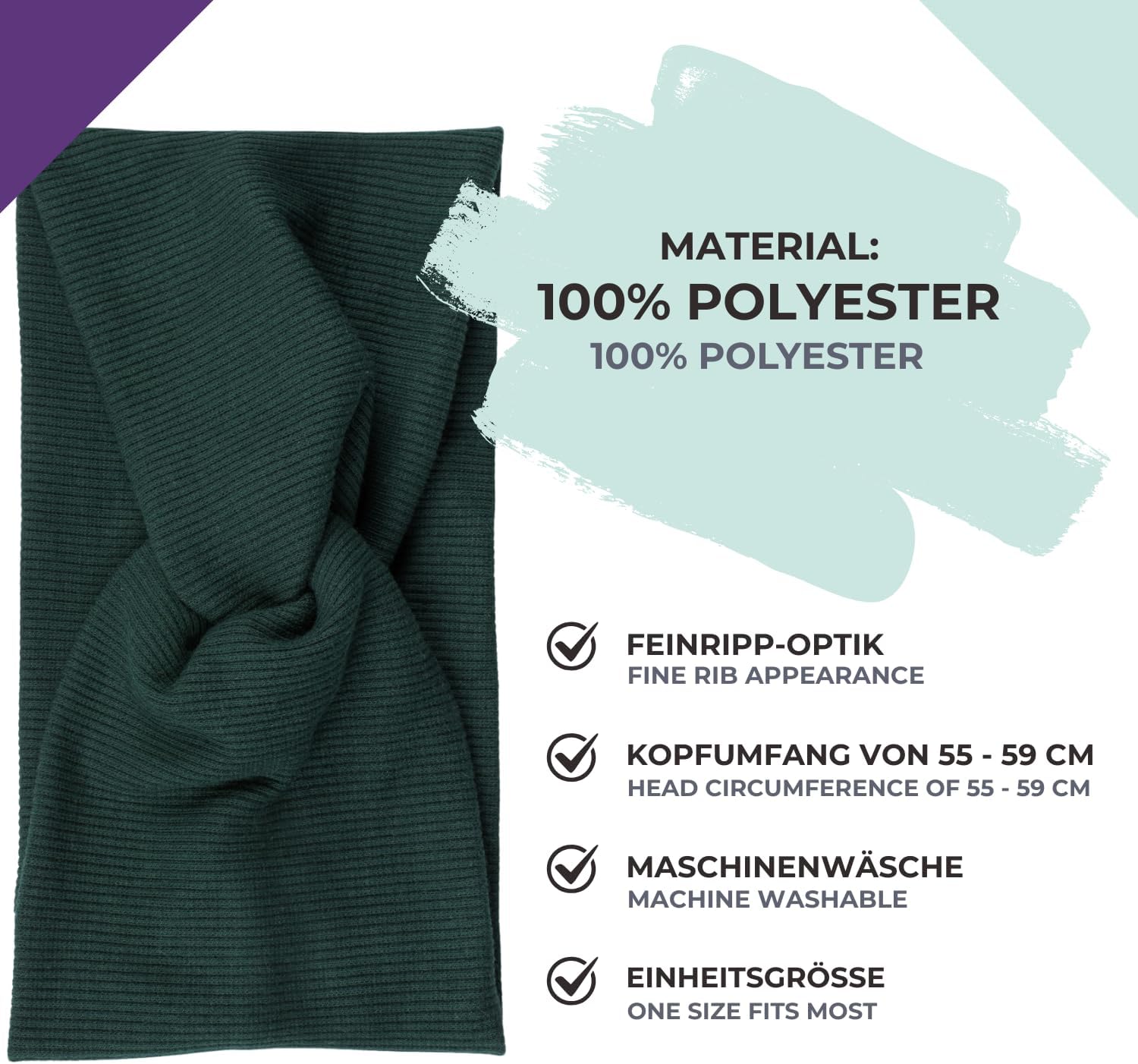 Detalle de styleBREAKER Fascia per capelli a coste sottili con nodo da donna