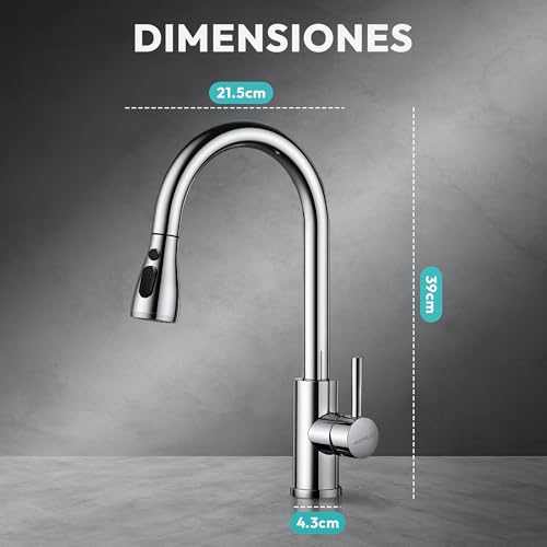 Thumbnail 6 de JUPPLIES Grifo Cocina Extraíble – Acero Inoxidable 304, giro 360° y 3 modos de agua