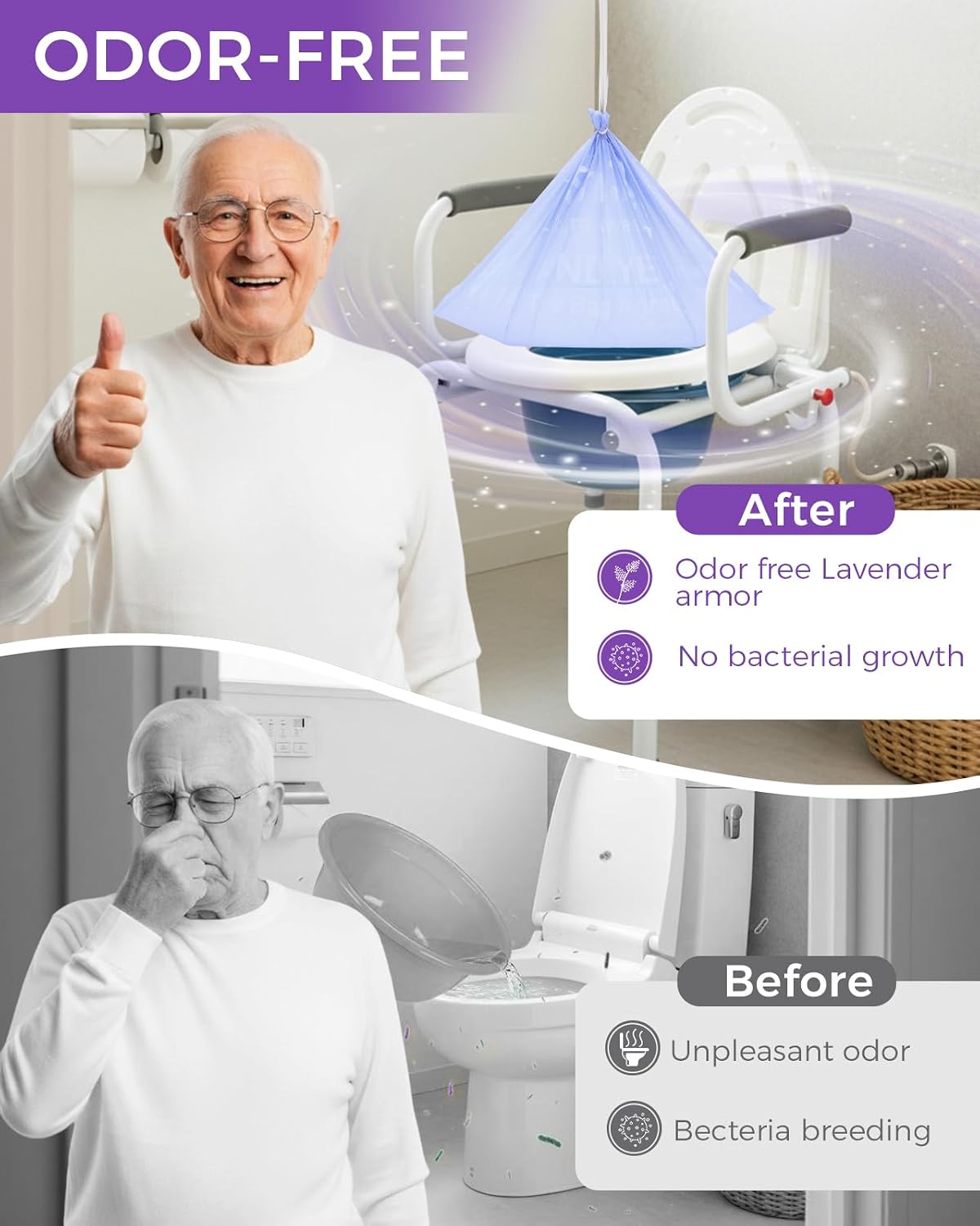 Thumbnail 3 de 30 Pcs Bedside Commode Liners with Absorbent Pads – Leak-Proof, Odour-Controlled, Lavender Scented