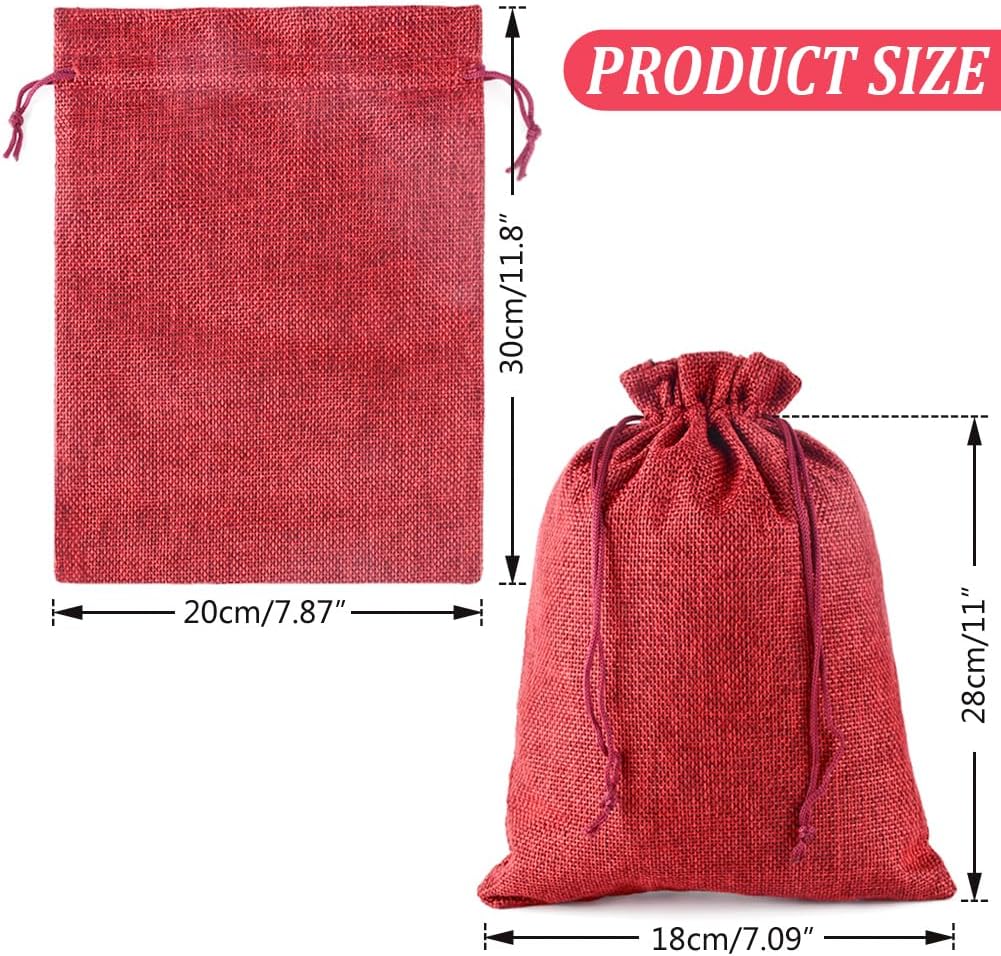 Detalle de PLECUPE 30Pcs Sac Toile de Jute – Pochette 20x30 cm Bordeaux avec Cordon en Ficelle de Chanvre