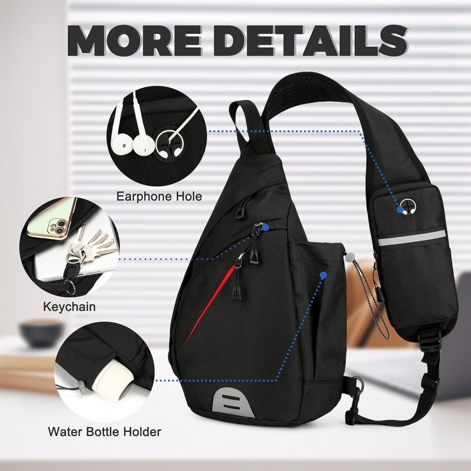 Thumbnail 4 de Aucuu Sling Rucksack – kompakte Crossbody-Tasche mit Kopfhörerloch