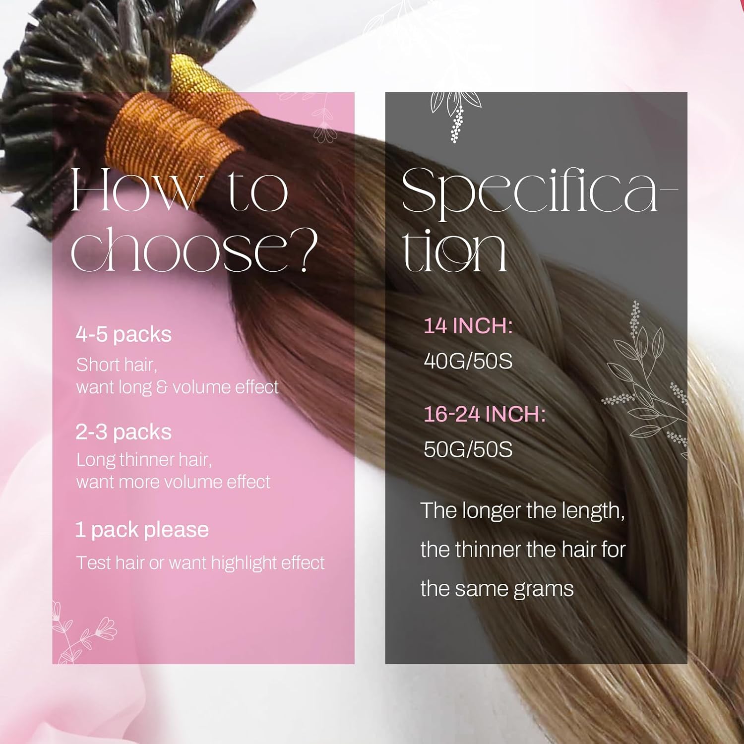 Detalle de Moresoo Echthaar Bondings – Keratin U tipi Extensions, Braun Ombre Blond, 55 cm, 50 g