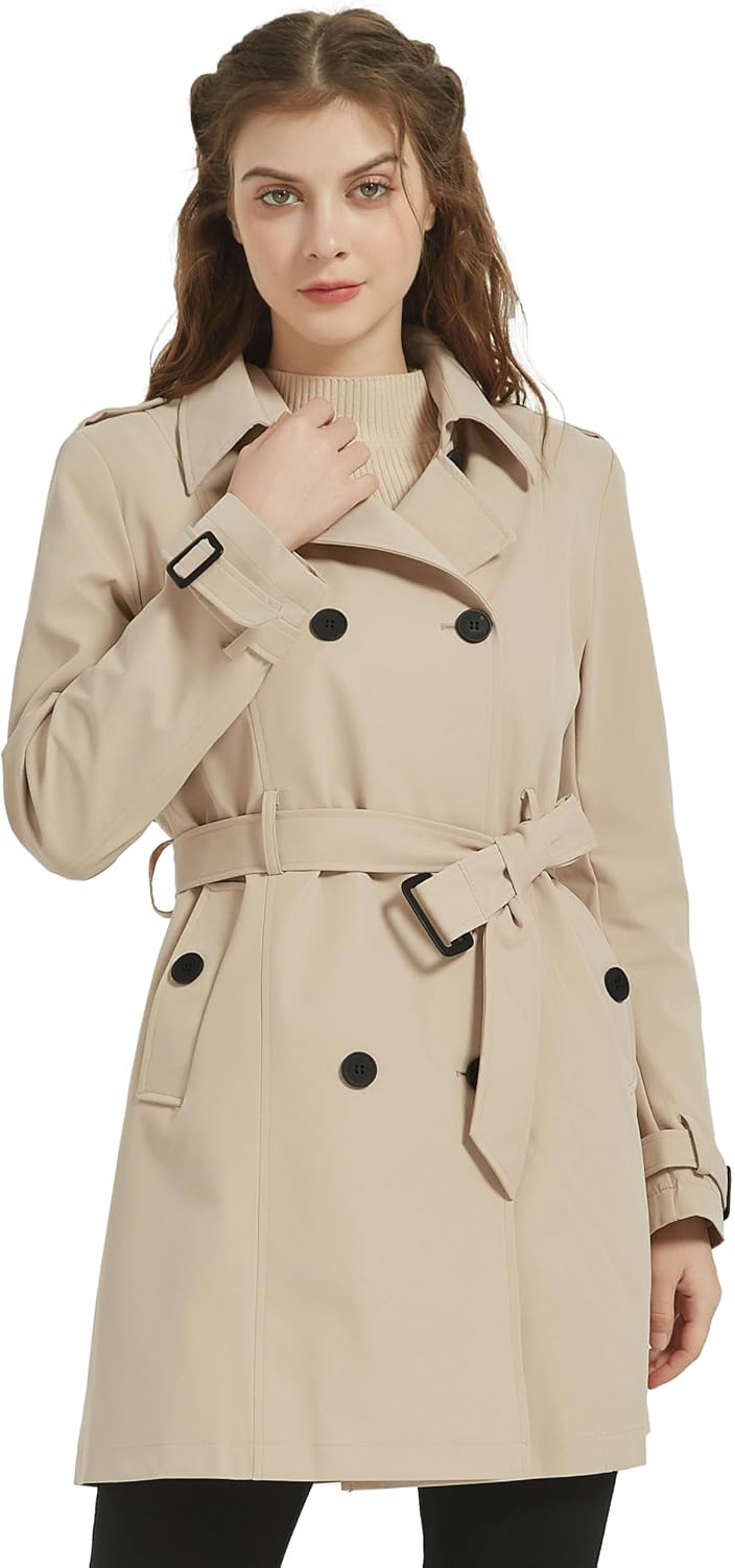 Thumbnail 1 de Wantdo dubbelknäppt trenchcoat för dam – vatten- och vindtät med skärp