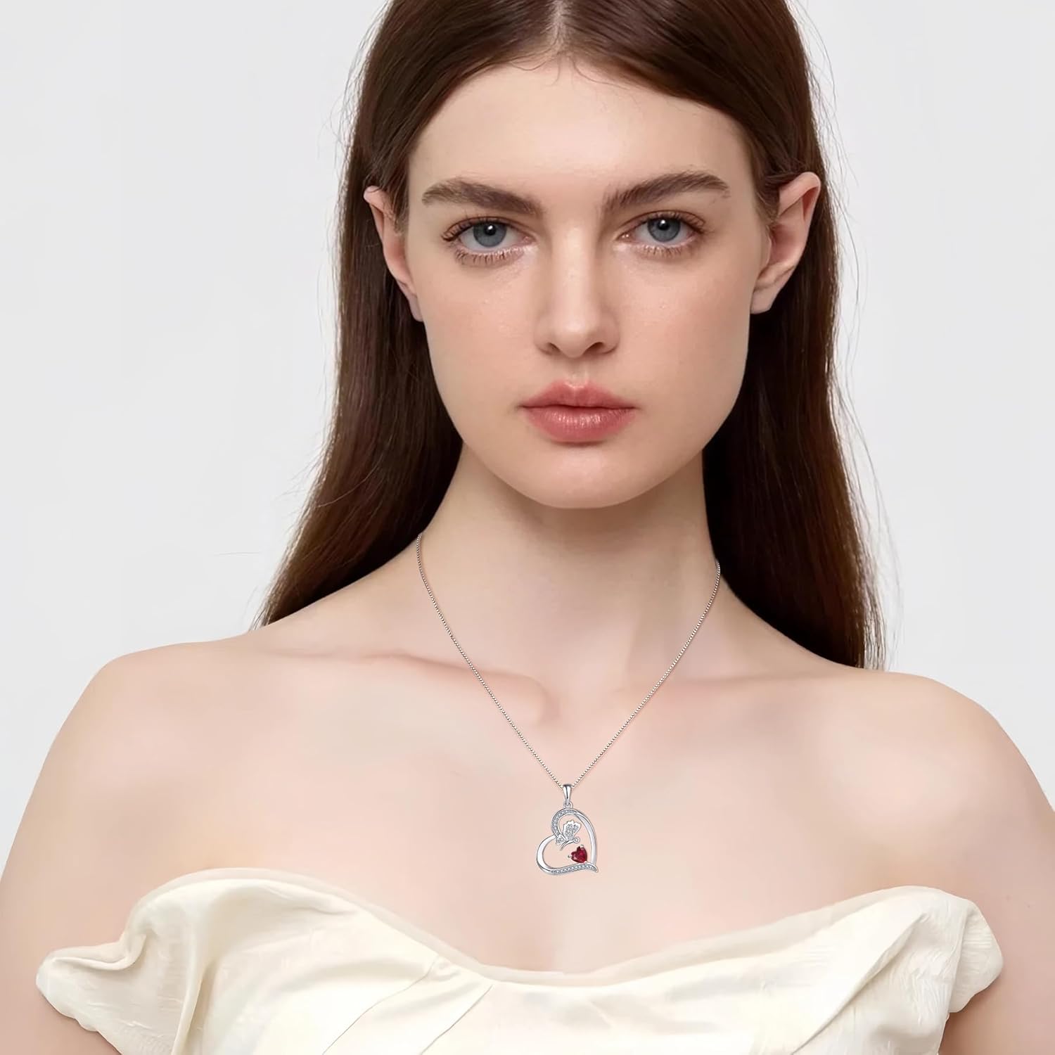 Thumbnail 1 de FJ Herz Damen Kette Schmetterling Anhänger aus 925 Sterling Silber mit Geburtsstein (Zirkonia) – Halskette für Frauen & Mädchen