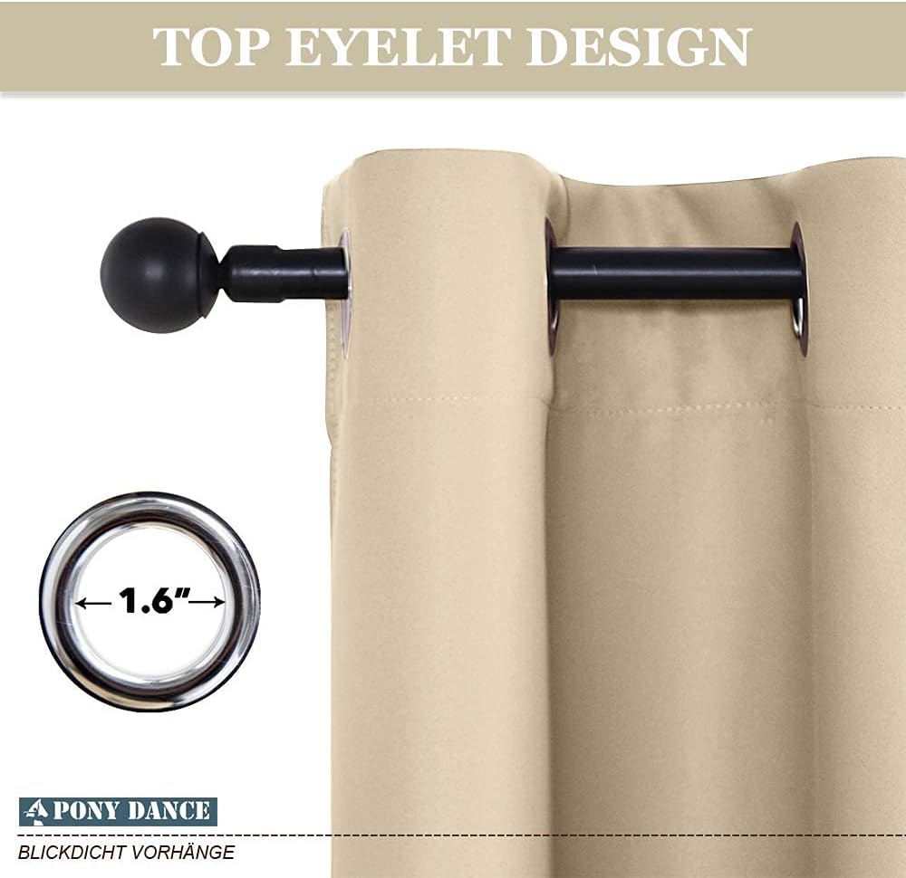 Thumbnail 6 de PONY DANCE Beige Eyelet Curtain – Thermal Insulated 1-Panel 52" x 63" (Biscotti Beige)