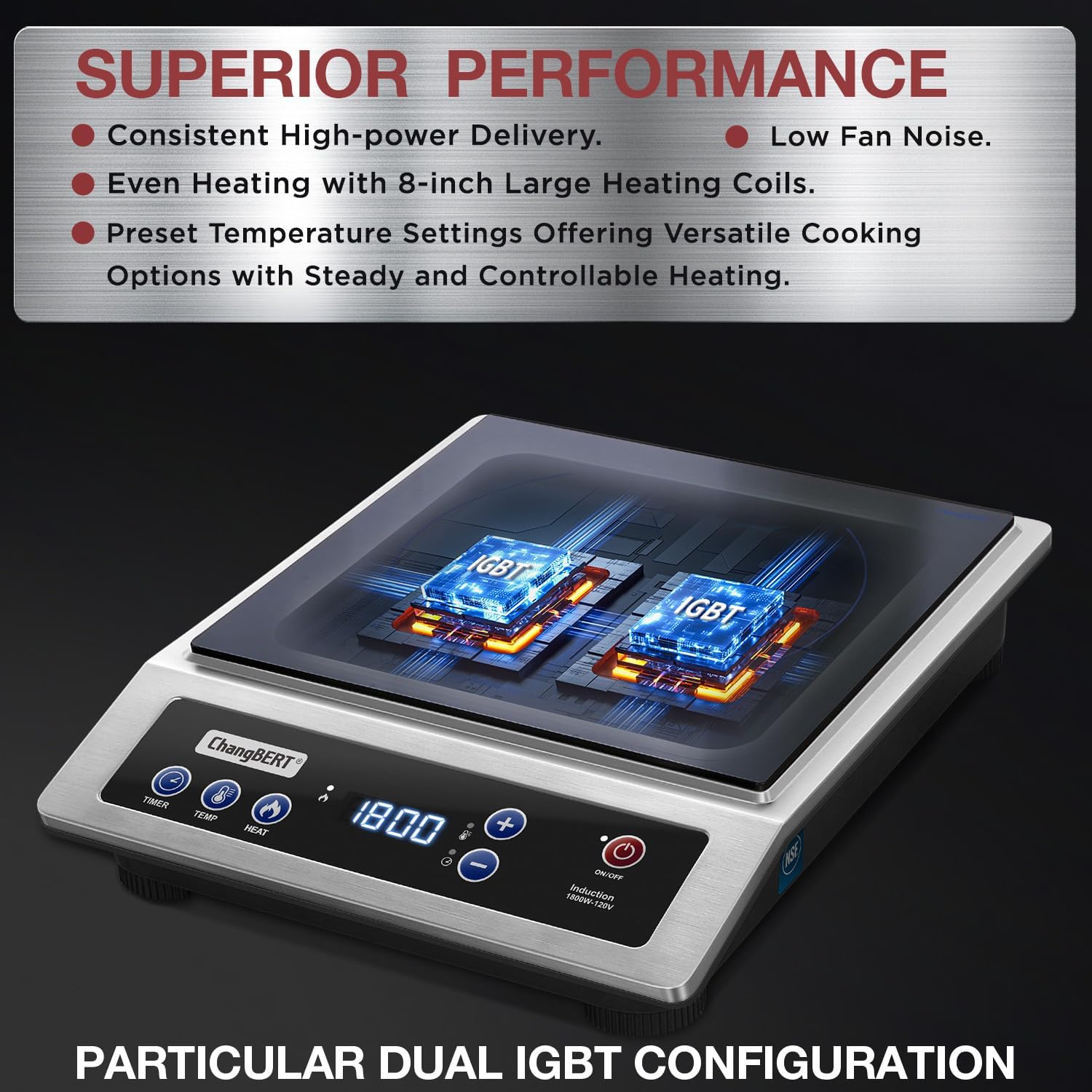 Detalle 2 de ChangBERT Induction Cooktop Portable Commercial-Grade 8" Coil Burner 🧯