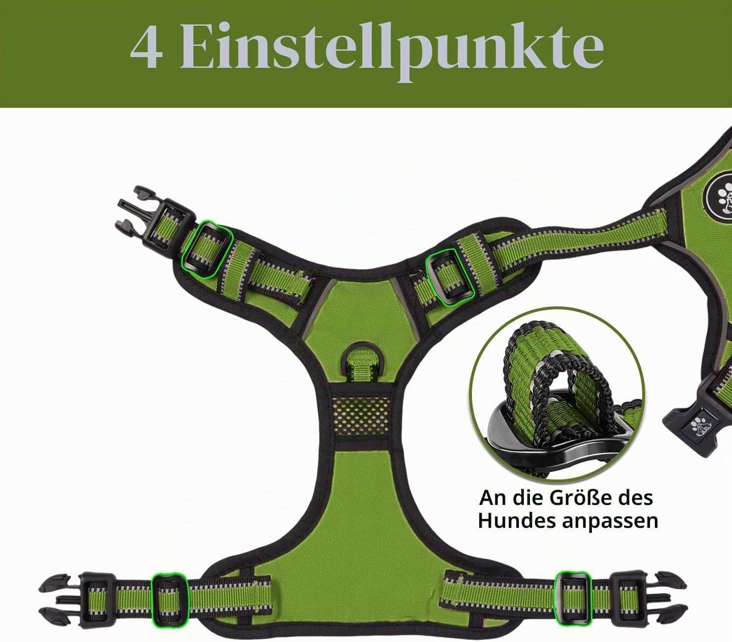 Detalle de NESTROAD Hundegeschirr Größe S – Antizug, gepolstert, reflektierend, für kleine Hunde (Halsumfang 28–38 cm, Brustumfang 38–53 cm)