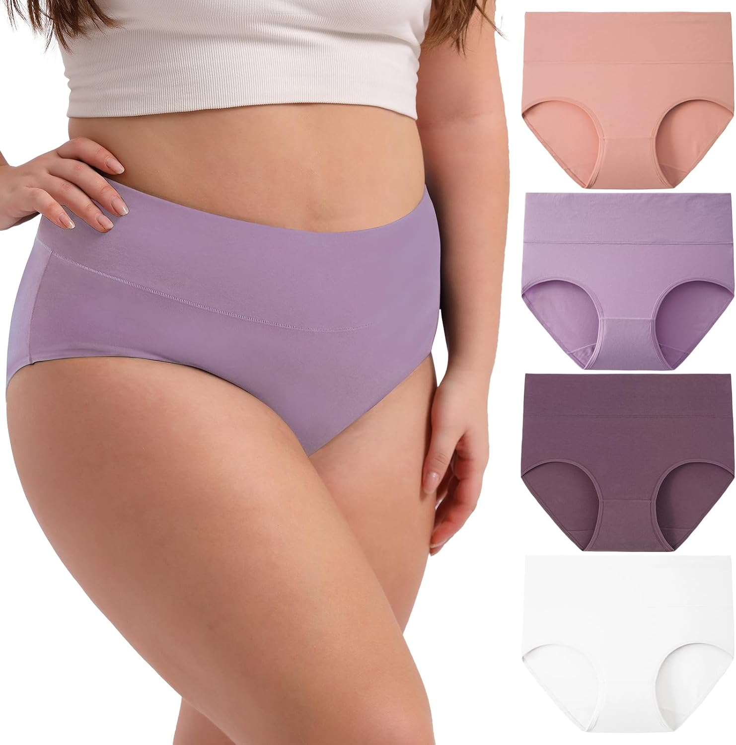 Detalle 2 de INNERSY Women's Plus Size High-Waisted Cotton Briefs 4-pack 🩲
