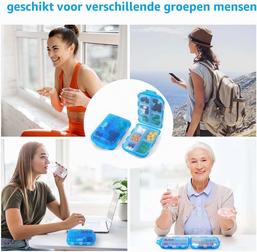 Thumbnail 6 de ACWOO pillendoos met 10 vakjes, blauw kunststof en kliksluiting