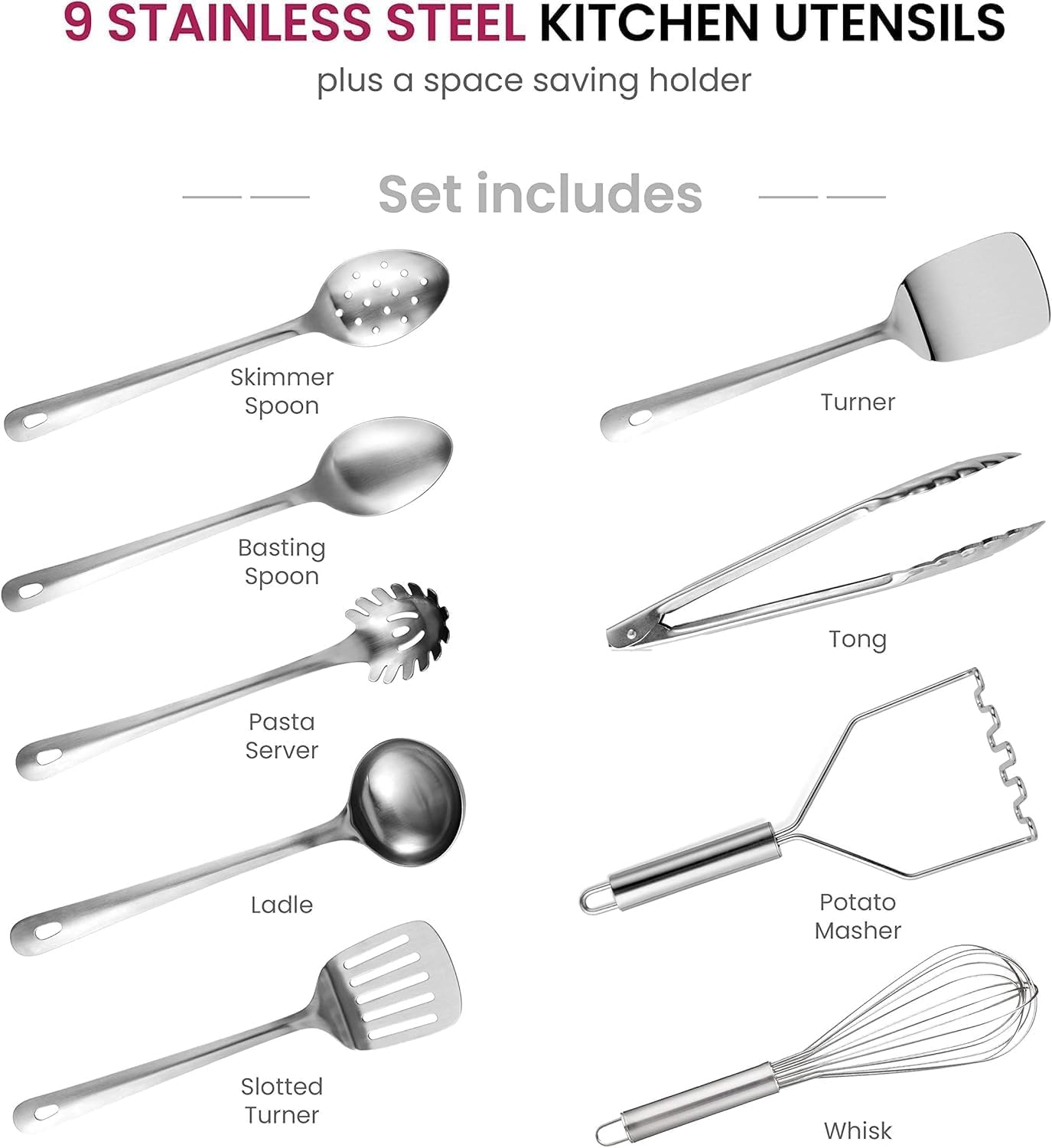Thumbnail 2 de Garut Kitchen Utensils Set – 10-Piece Stainless Steel with Holder (Green)