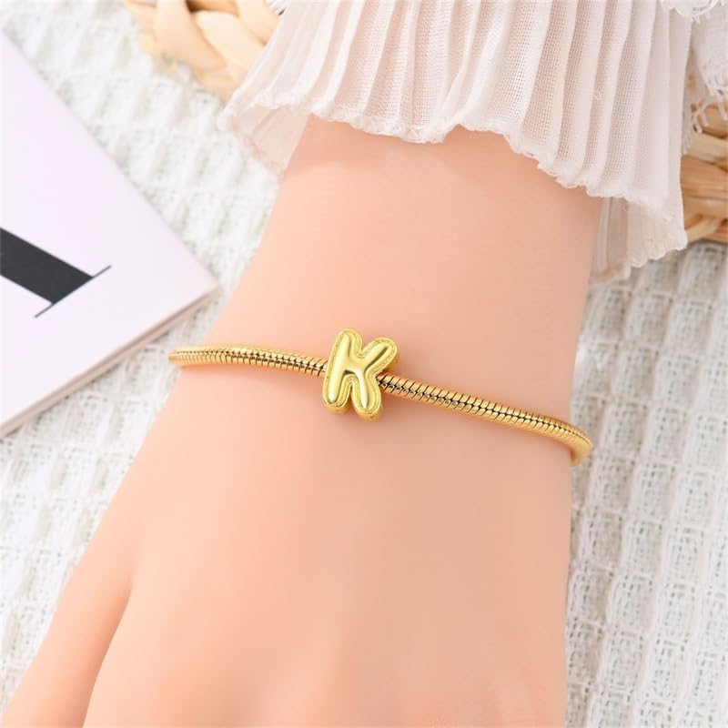 Detalle de HUIPOJUE Pink A–Z Letter Charm, Lightweight 925 Sterling Silver Bead