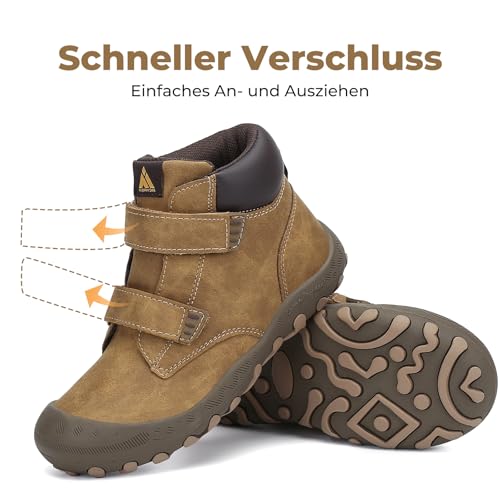 Detalle de Mishansha Kinder Wanderschuhe: Leicht, griffig und einfach an- und auszuziehen (Braun 29 EU)