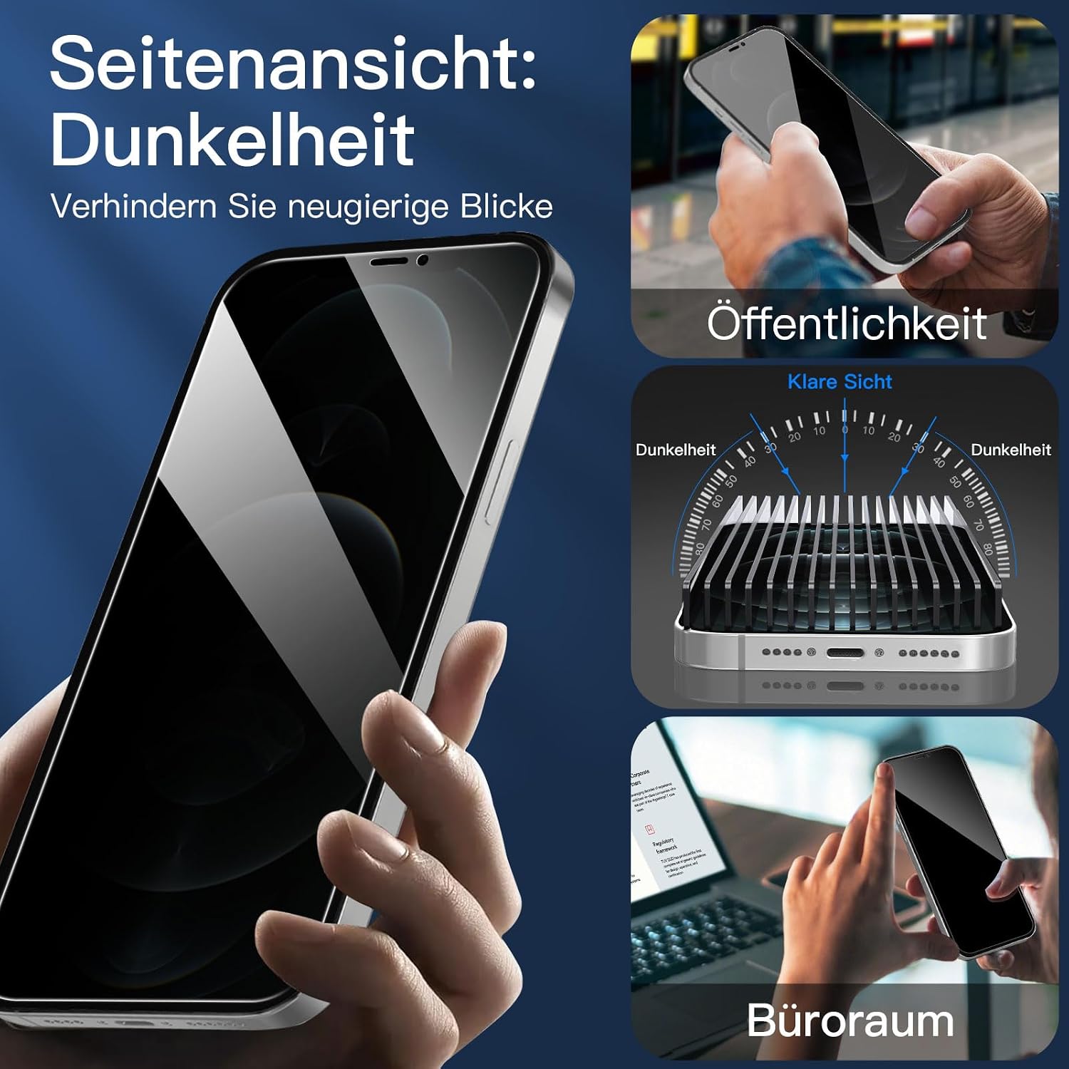 Detalle 2 de NEW’C Sichtschutz-Schutzfolie (3 Stück) für iPhone 12 Pro Max – 9H, 28° Blickschutz & blasenfrei