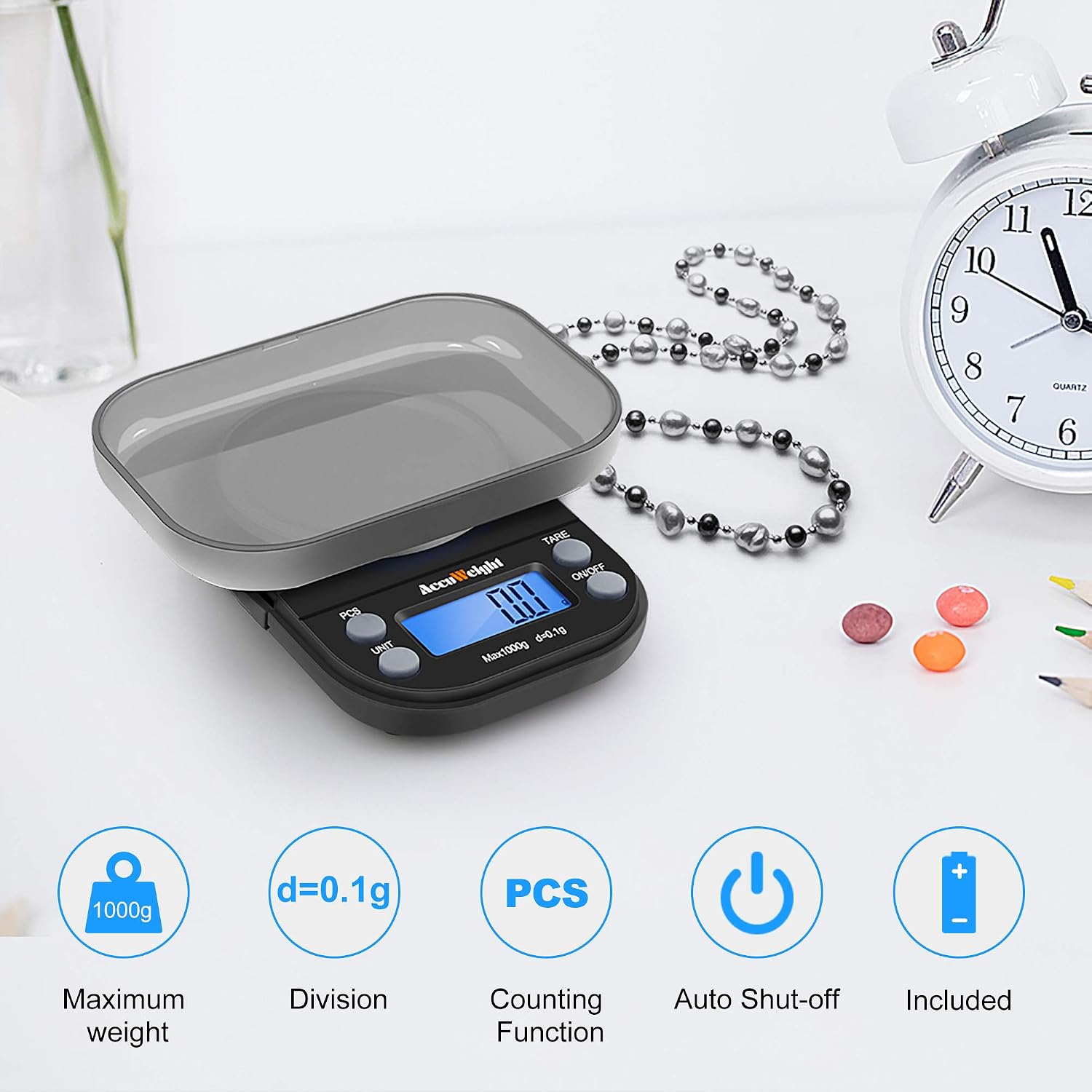 Thumbnail 5 de ACCUWEIGHT Mini Pocket-weegschaal, 1.000 g met 0,1 g resolutie