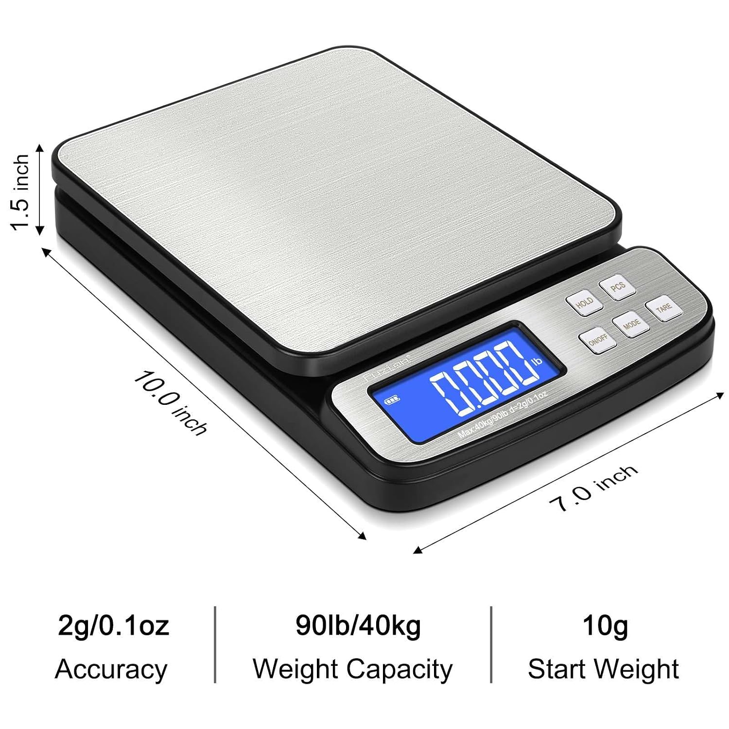 Detalle de Fuzion PS2-40KG SS Digital Shipping Scale, 90 lb Capacity, 0.1 oz Readability