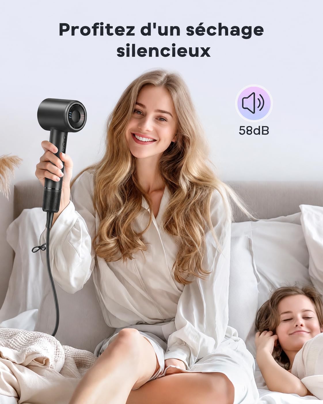 Detalle de Sèche-cheveux professionnel Bopcal avec diffuseur et ionique 160 000 tr/min – 500 millions d’ions, parfait pour salon et voyage