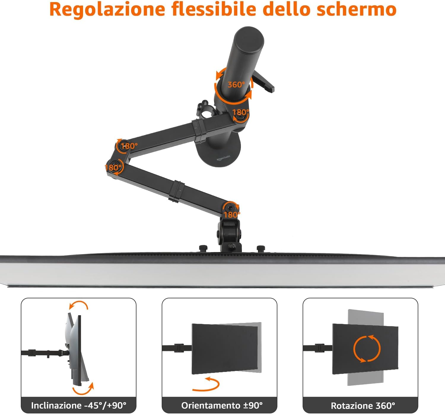Detalle de Amazon Basics supporto a braccio regolabile per monitor singolo fino a 32" (81,3 cm) Nero