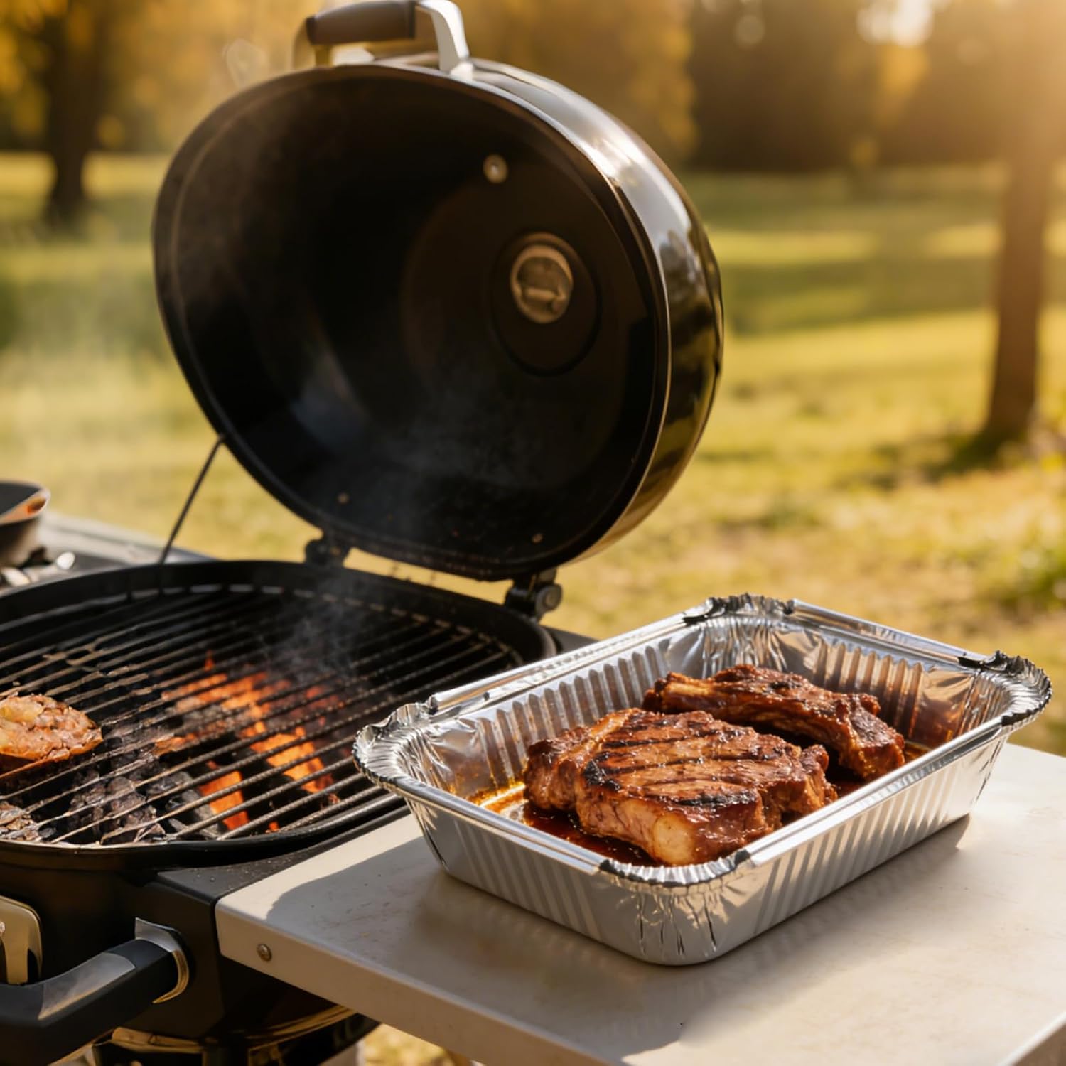 Detalle 2 de LINLINOI SS-30 aluminium grillschaaltjes, 600 ml, 30 stuks met deksels