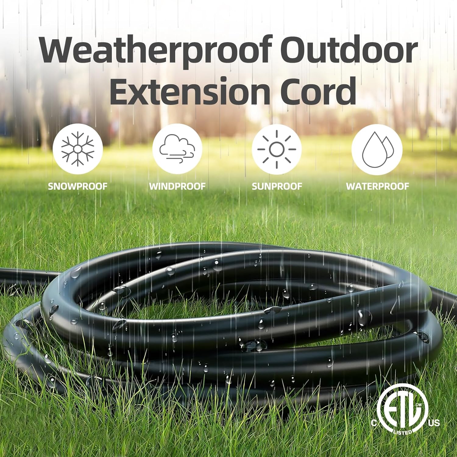 Detalle 2 de Tiffcofio 25-Foot Waterproof Extension Cord, 3-Prong, 16 AWG, 13A