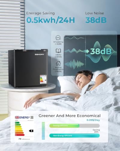 Detalle de EUHOMY 46L Mini Fridge with 7-Level Thermostat – Low Noise 38 dB, Black