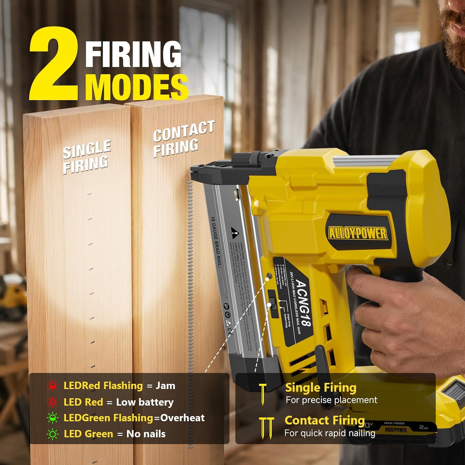 Thumbnail 2 de ALLOY POWER 20V Cordless 18-Gauge Brad Nailer with Dual Firing Modes