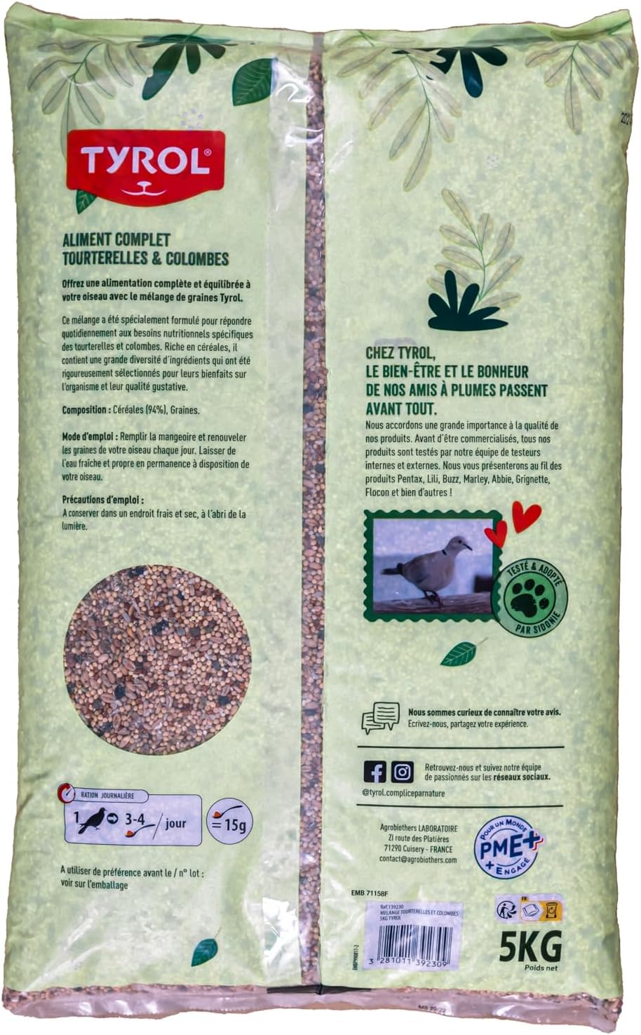 Detalle de Tyrol Mélange Tourterelles et Colombes 5 kg : alimentation complète pour tórtolas et pigeons