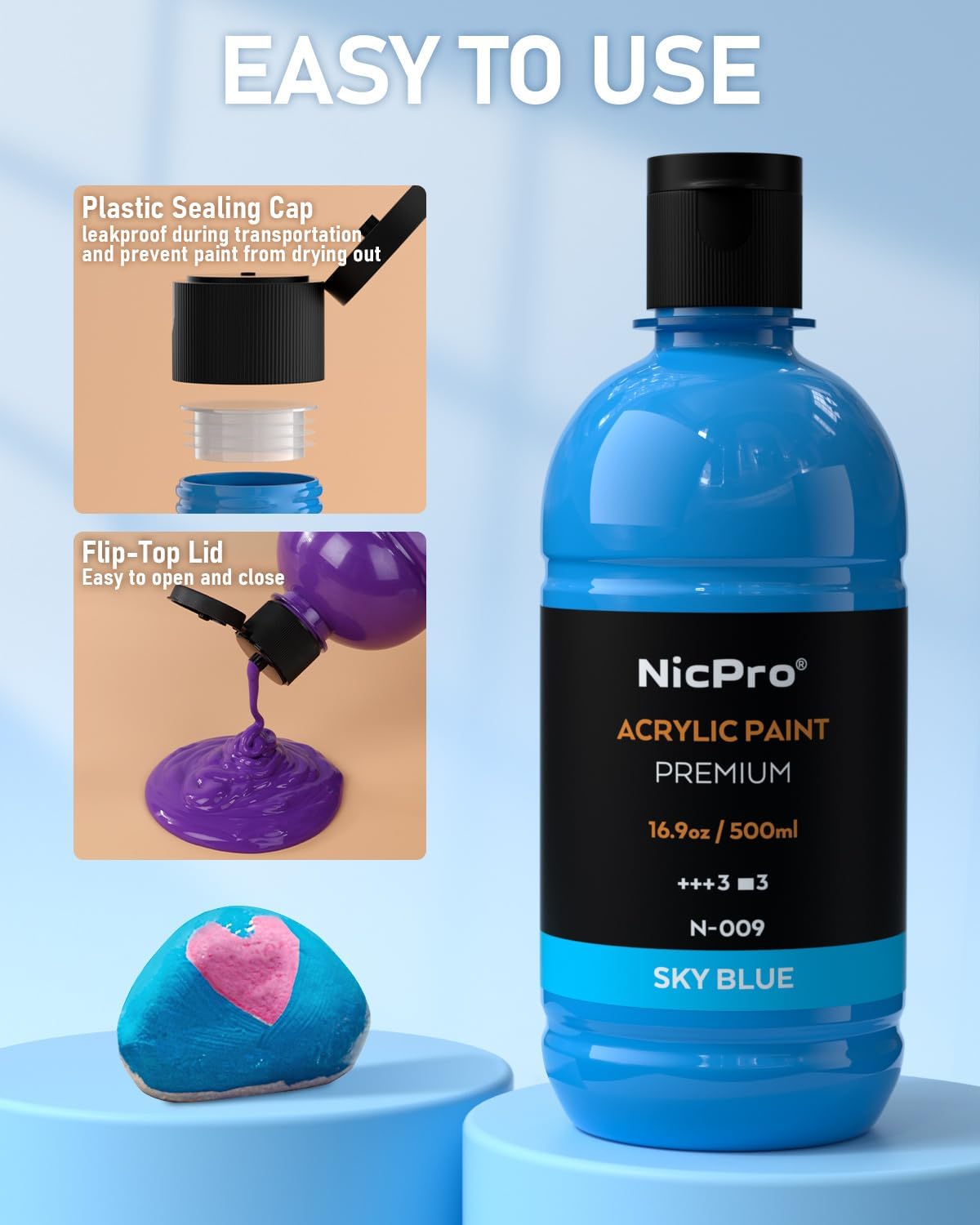 Thumbnail 2 de Nicpro 24 Colors Large Bulk Acrylic Paint Set (500 ml) – Non-Toxic, Multi-Surface