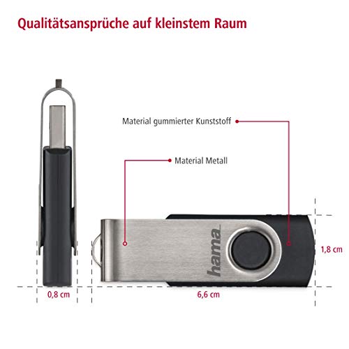 Thumbnail 3 de Hama Rotate: Pendrive USB 2.0 de 128 GB con diseño giratorio y clip de metal