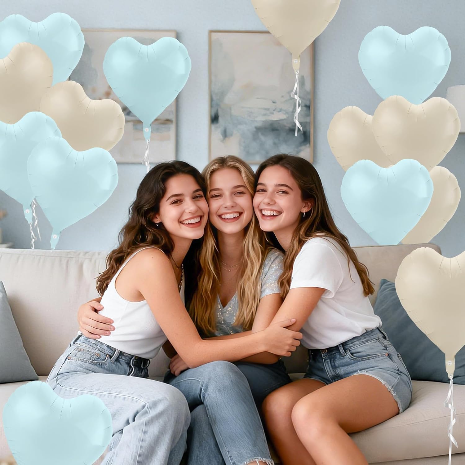 Thumbnail 6 de MestectPET Herz-Folienballon-Set (24 Stück) – 18 Zoll Cremeweiß & Hellblau, zum Dekorieren von Valentinstag, Hochzeit & mehr