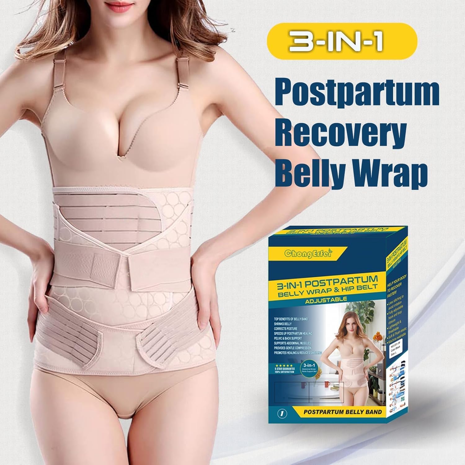 Detalle 2 de ChongErfei 3 in 1 Postpartum Belly Wrap – 3-in-1 Belly/Waist/Pelvis Belt for Postpartum Support