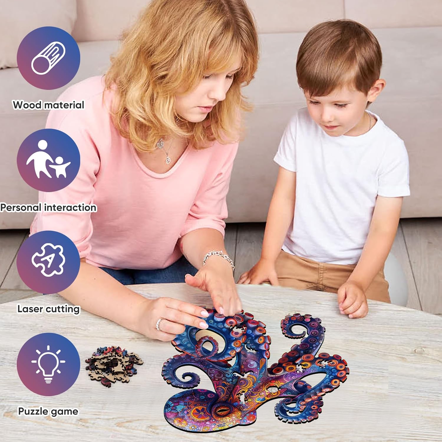 Detalle 2 de Mys Aurora Octopus 500-Piece Wooden Puzzle 🎲