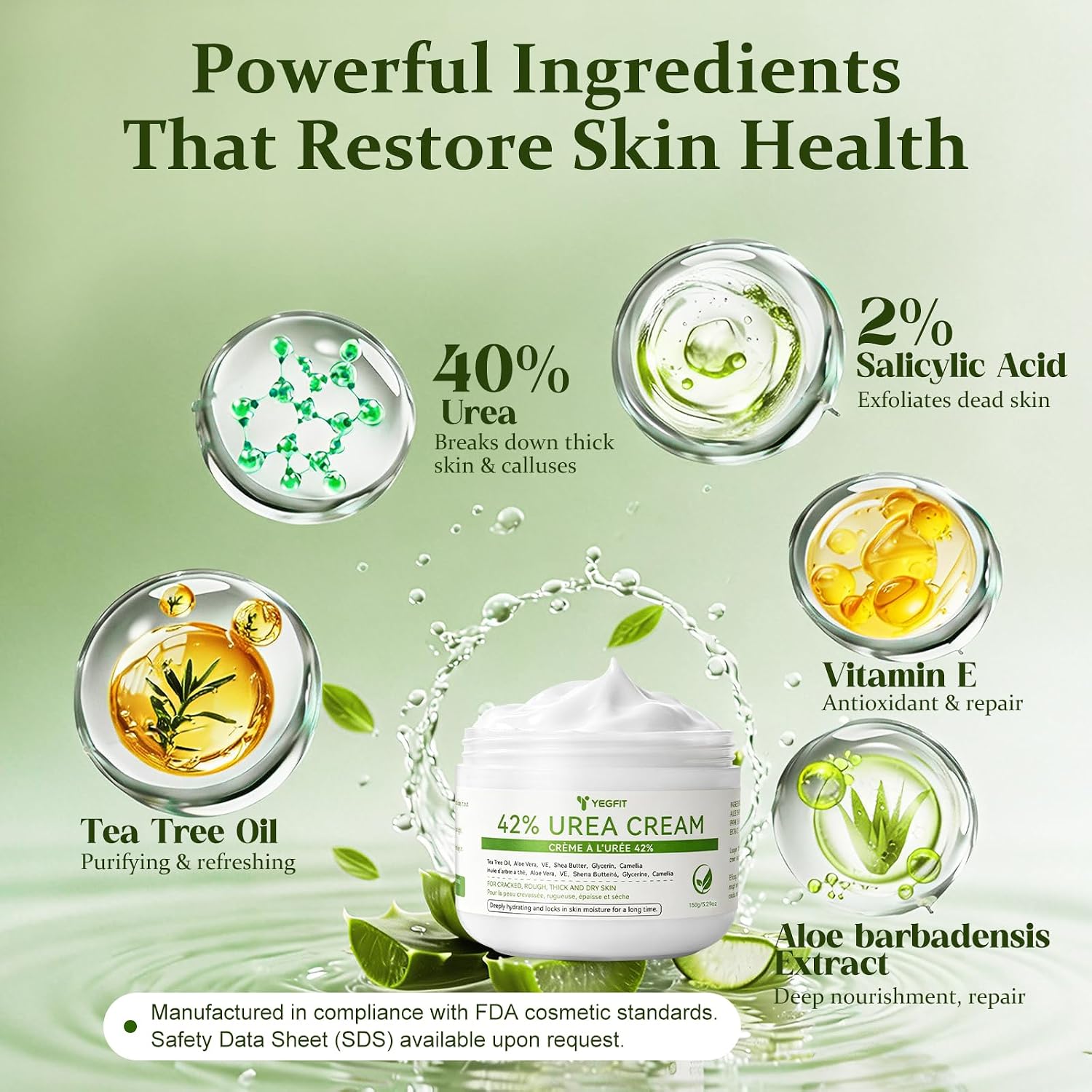 Detalle 2 de Yegfit Urea Foot Cream, 150 g Moisturizer with Shea Butter and Aloe Vera