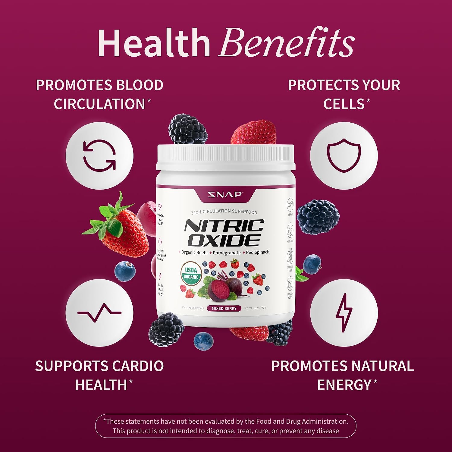 Detalle 2 de Snap Supplements Organic Beet Root Powder, Mixed Berry, Caffeine-Free Nitric Oxide Blend