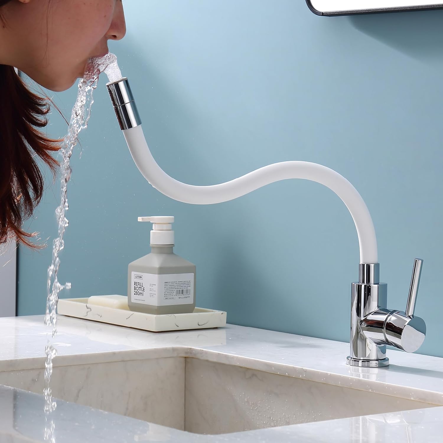 Thumbnail 5 de Wasserhahn Küche/Bad Flexibel – Hochdruck Küchenarmatur mit 2 Strahlarten, 360° schwenkbar (Edelstahl, weiß)