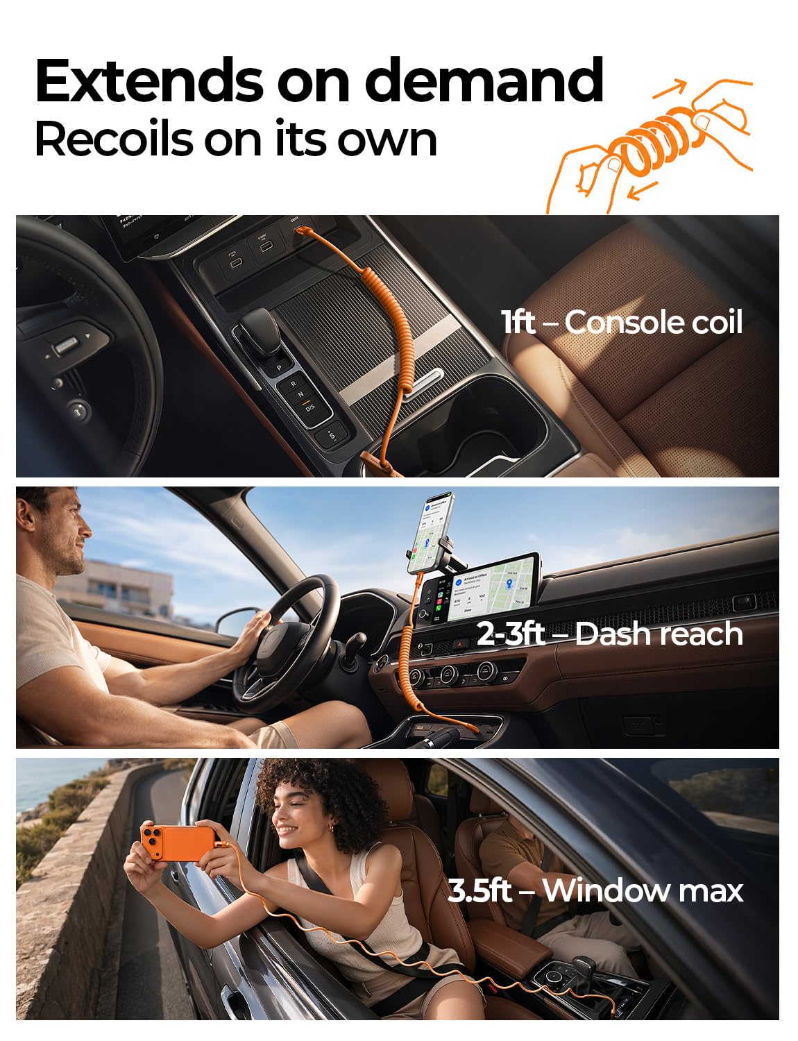 Thumbnail 2 de LISEN Coiled USB-C to USB-C Cable 60W (2 Pack) – Orange, Fast Charging