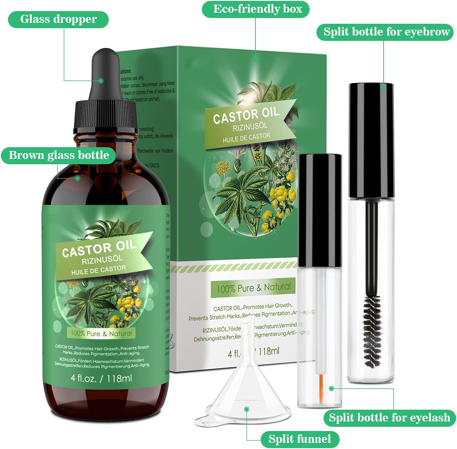 Detalle de Olio di ricino 100% 118 ml per crescita