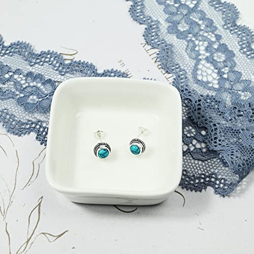 Thumbnail 3 de Weviway Turquoise Earrings 925 Sterling Silver Post 8mm Round Stud Earrings