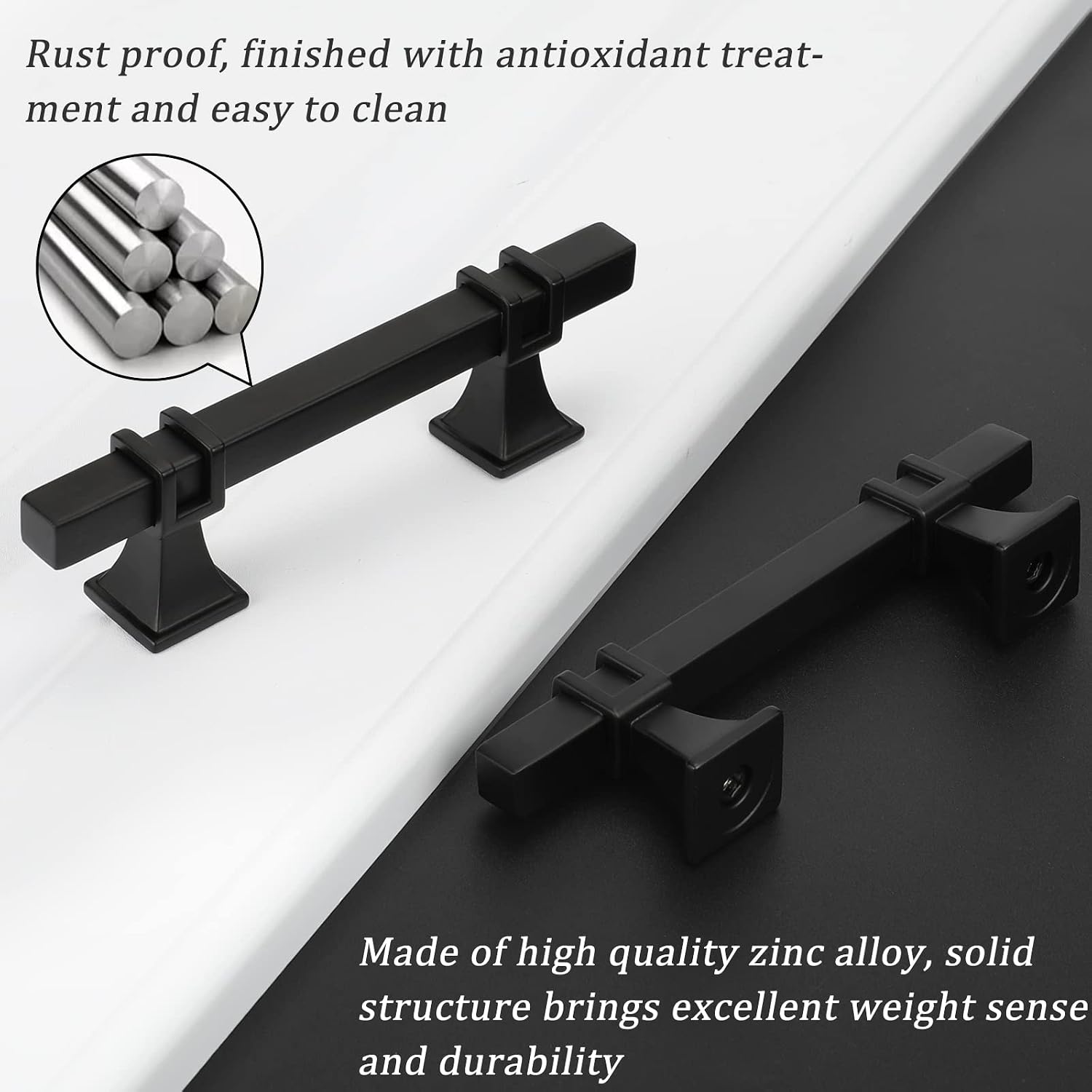 Detalle 2 de Lepatape 3-Inch Matte Black Cabinet Handles, Stainless Steel and Zinc Alloy
