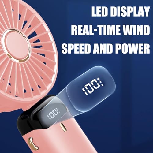 Detalle 2 de Jsdoin Ventilador de mano portátil 5 velocidades: plegable, recargable USB y con pantalla LED (rosa)